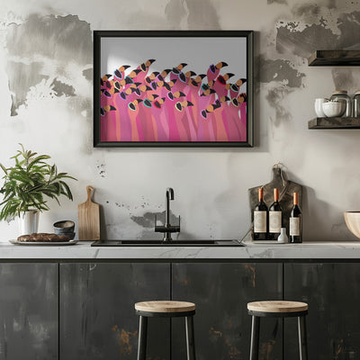 Flock flamingo white - Stretched Canvas, Poster or Fine Art Print I Heart Wall Art