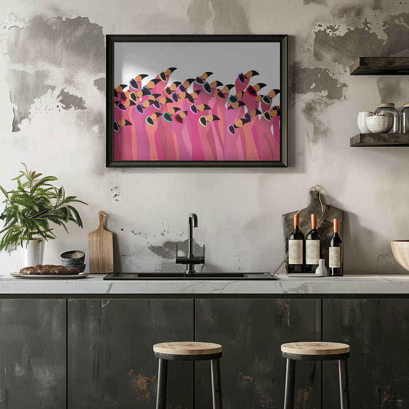 Flock flamingo white - Stretched Canvas, Poster or Fine Art Print I Heart Wall Art