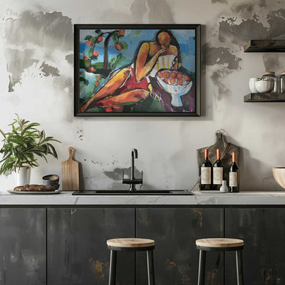 “Woman With Peaches” - Stretched Canvas, Poster or Fine Art Print