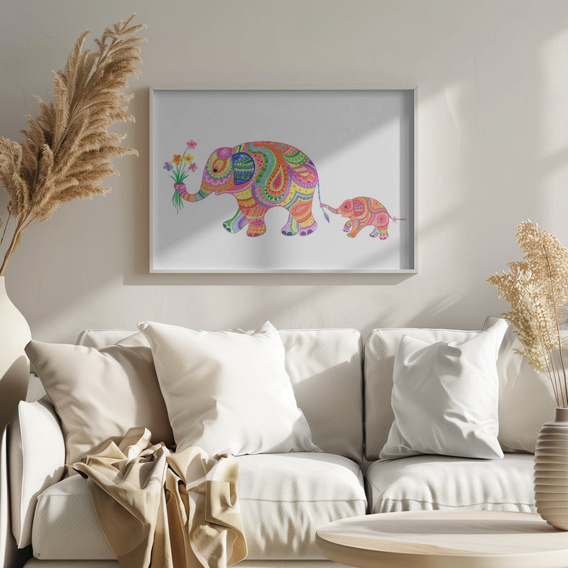 Elephant and Baby - Stretched Canvas, Poster or Fine Art Print I Heart Wall Art