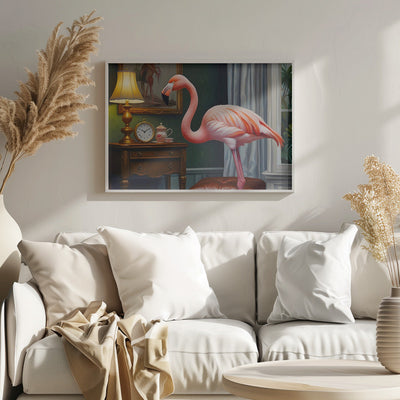 Flamingo's Cozy Corner - Stretched Canvas, Poster or Fine Art Print I Heart Wall Art