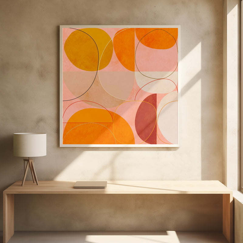 Mid Century Curry Yellow Blush Spring - Square Stretched Canvas, Poster or Fine Art Print I Heart Wall Art