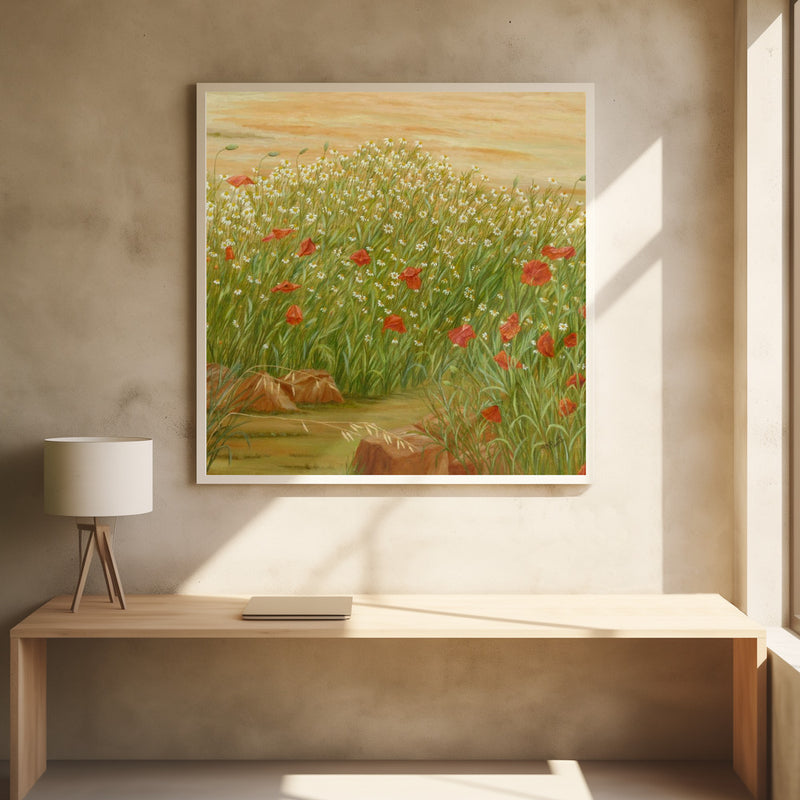 Daisies and  Poppies - Square Stretched Canvas, Poster or Fine Art Print I Heart Wall Art