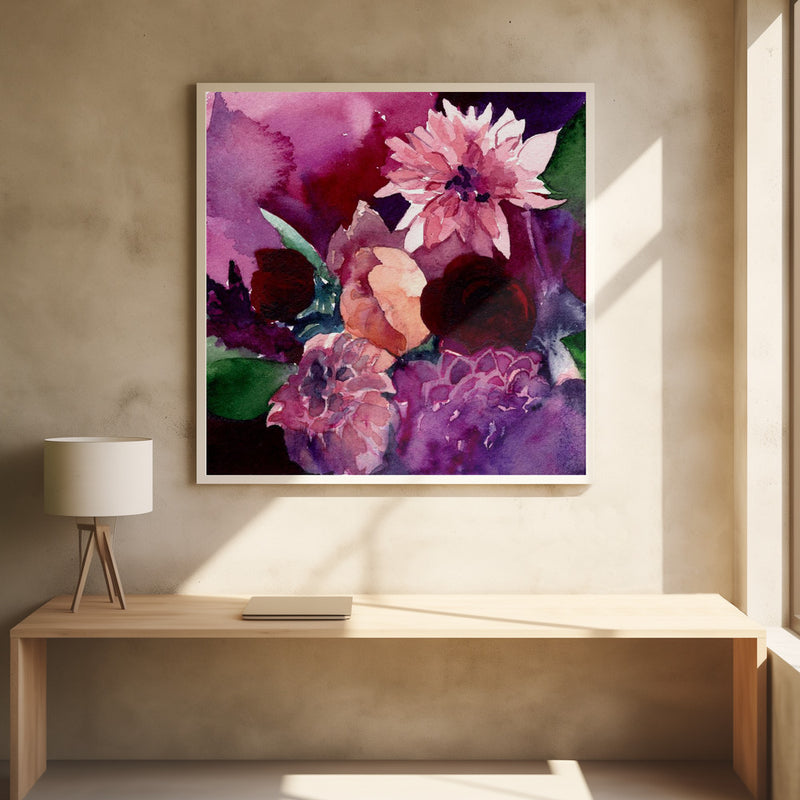 Dahlias Small - Square Stretched Canvas, Poster or Fine Art Print I Heart Wall Art