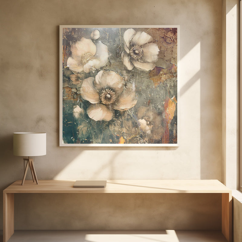 Flowers Floral Art Illustration 10 - Square Stretched Canvas, Poster or Fine Art Print I Heart Wall Art