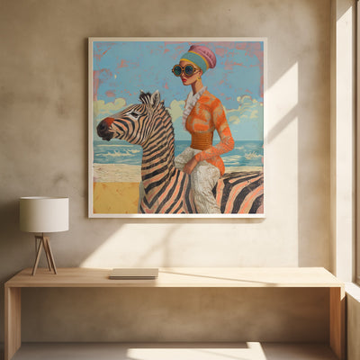Woman and Zebra - Square Stretched Canvas, Poster or Fine Art Print I Heart Wall Art