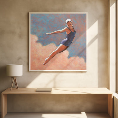 High Diver In Soft Clouds - Square Stretched Canvas, Poster or Fine Art Print I Heart Wall Art