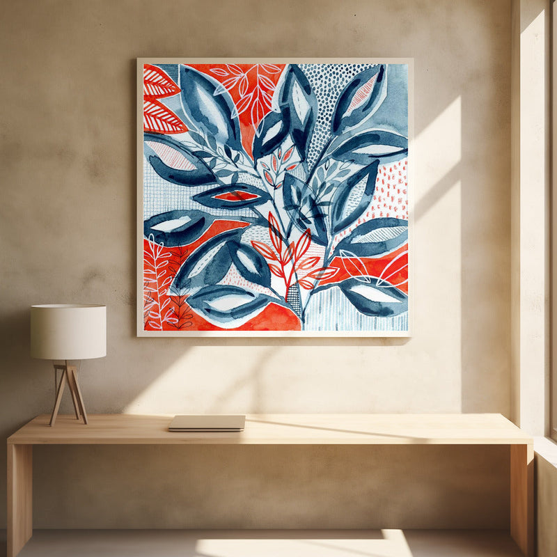 Layered Botanical Watercolour - Square Stretched Canvas, Poster or Fine Art Print I Heart Wall Art