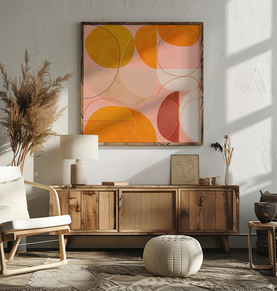 Mid Century Curry Yellow Blush Spring - Square Stretched Canvas, Poster or Fine Art Print I Heart Wall Art