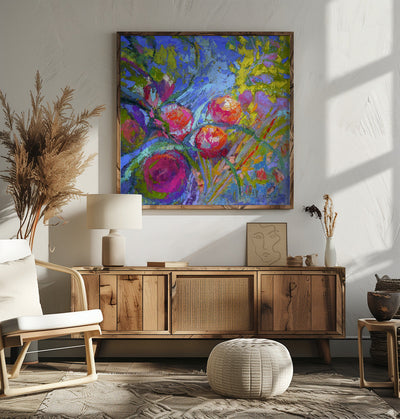 Vivid Blooms Dance - Square Stretched Canvas, Poster or Fine Art Print I Heart Wall Art