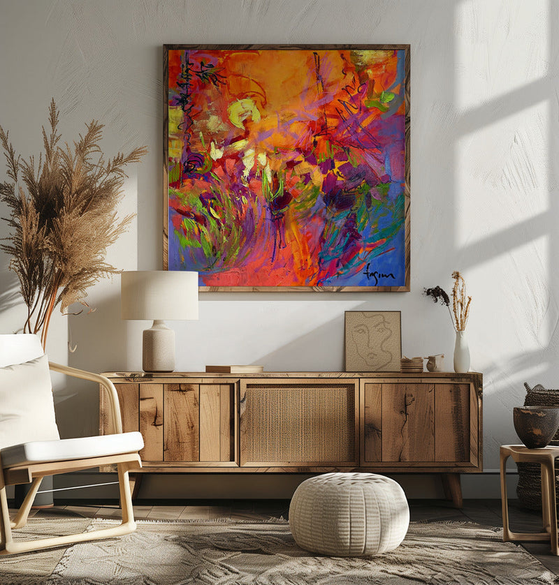 Vivid Sunburst - Square Stretched Canvas, Poster or Fine Art Print I Heart Wall Art