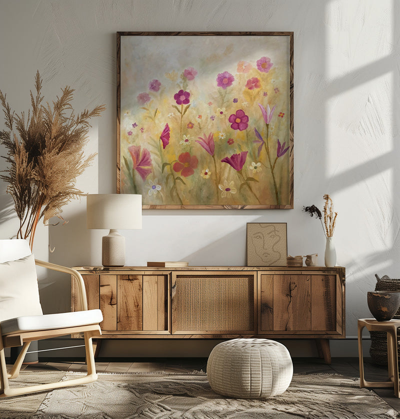 Flowers In the Mist - Square Stretched Canvas, Poster or Fine Art Print I Heart Wall Art