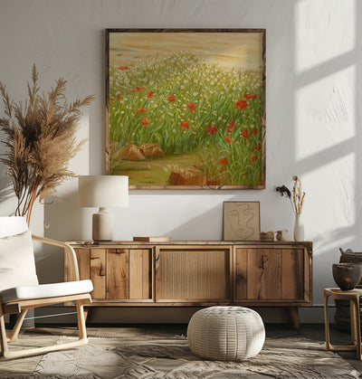 Daisies and  Poppies - Square Stretched Canvas, Poster or Fine Art Print I Heart Wall Art