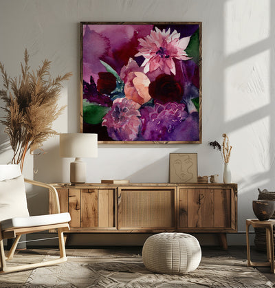 Dahlias Small - Square Stretched Canvas, Poster or Fine Art Print I Heart Wall Art