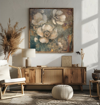 Flowers Floral Art Illustration 10 - Square Stretched Canvas, Poster or Fine Art Print I Heart Wall Art