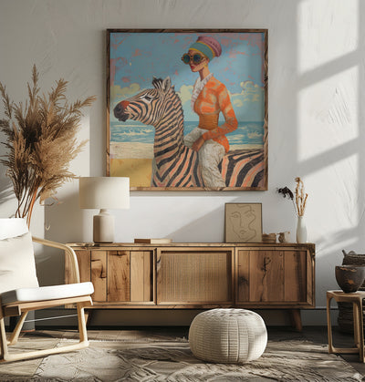 Woman and Zebra - Square Stretched Canvas, Poster or Fine Art Print I Heart Wall Art