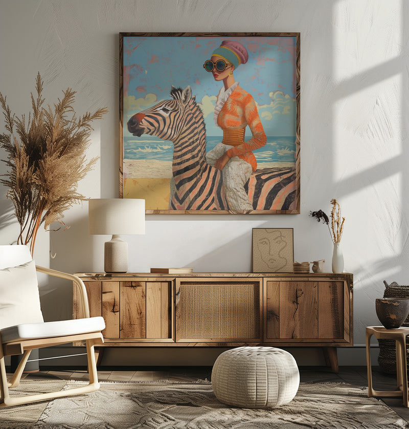 Woman and Zebra - Square Stretched Canvas, Poster or Fine Art Print I Heart Wall Art