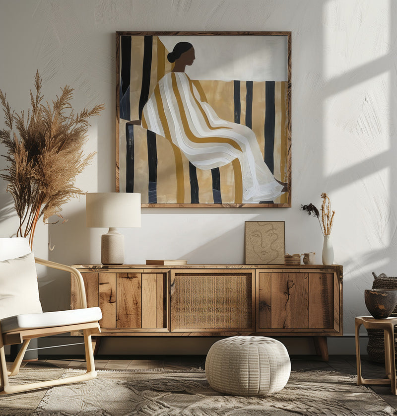 Lady In Stripes - Square Stretched Canvas, Poster or Fine Art Print I Heart Wall Art