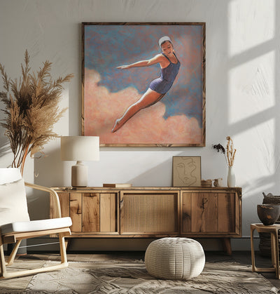 High Diver In Soft Clouds - Square Stretched Canvas, Poster or Fine Art Print I Heart Wall Art
