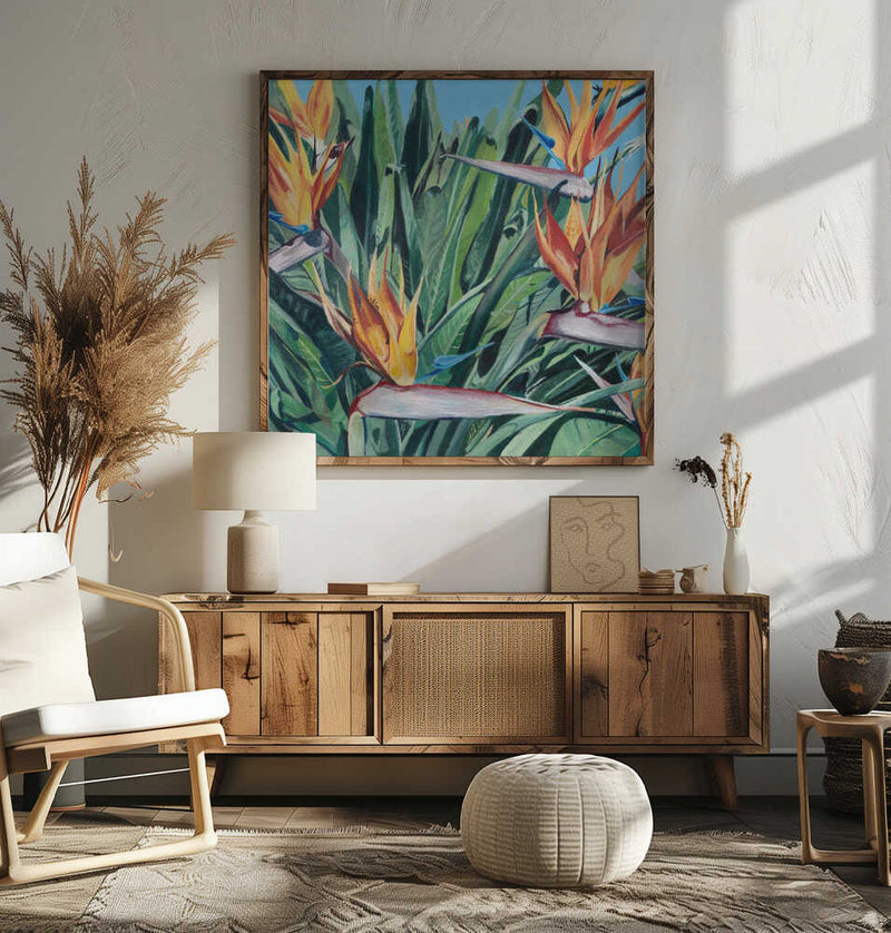 Stelitzia 3 By Viccy Wanliss - Square Stretched Canvas, Poster or Fine Art Print