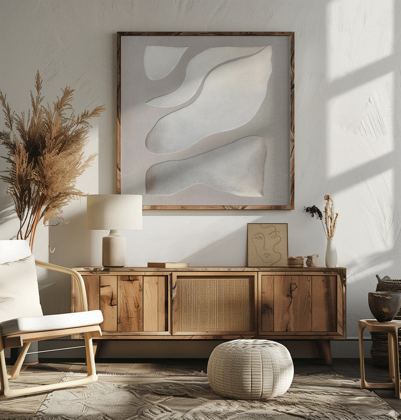 Flowing Shapes in Soft Neutral Tones - Square Stretched Canvas, Poster or Fine Art Print I Heart Wall Art