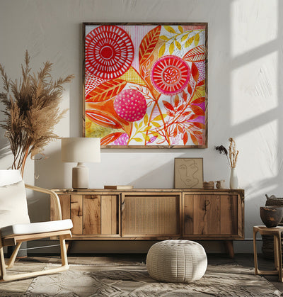 Layered Botanical Watercolour - Square Stretched Canvas, Poster or Fine Art Print I Heart Wall Art