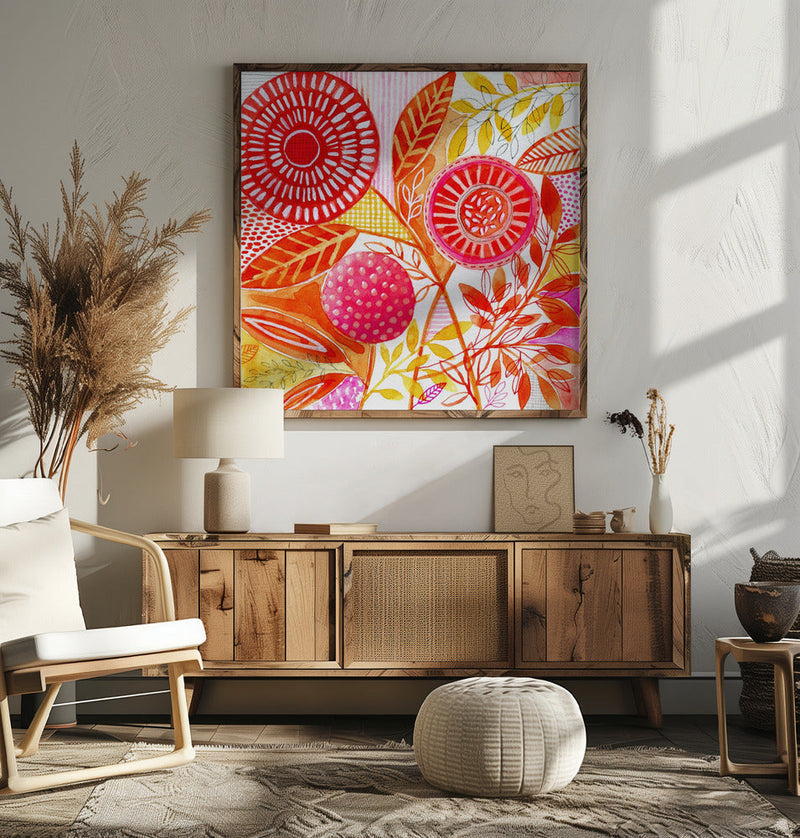 Layered Botanical Watercolour - Square Stretched Canvas, Poster or Fine Art Print I Heart Wall Art