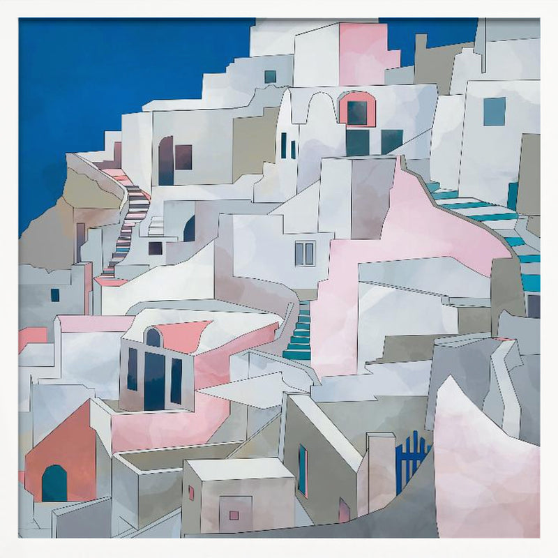 Santorini7x7 - Square Stretched Canvas, Poster or Fine Art Print I Heart Wall Art