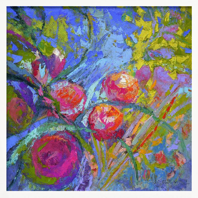 Vivid Blooms Dance - Square Stretched Canvas, Poster or Fine Art Print I Heart Wall Art