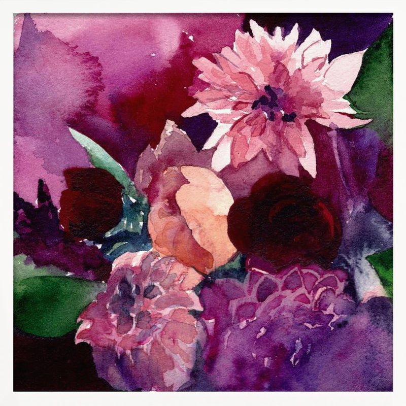 Dahlias Small - Square Stretched Canvas, Poster or Fine Art Print I Heart Wall Art