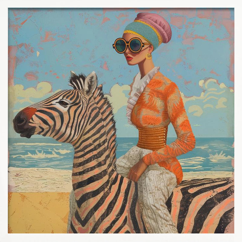 Woman and Zebra - Square Stretched Canvas, Poster or Fine Art Print I Heart Wall Art