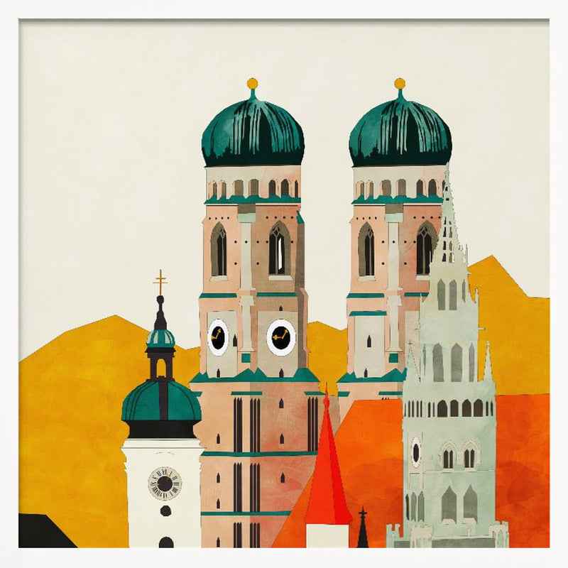 Munich, Liebfrauenkirche - Square Stretched Canvas, Poster or Fine Art Print I Heart Wall Art