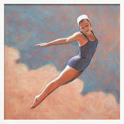 High Diver In Soft Clouds - Square Stretched Canvas, Poster or Fine Art Print I Heart Wall Art
