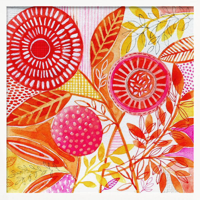 Layered Botanical Watercolour - Square Stretched Canvas, Poster or Fine Art Print I Heart Wall Art