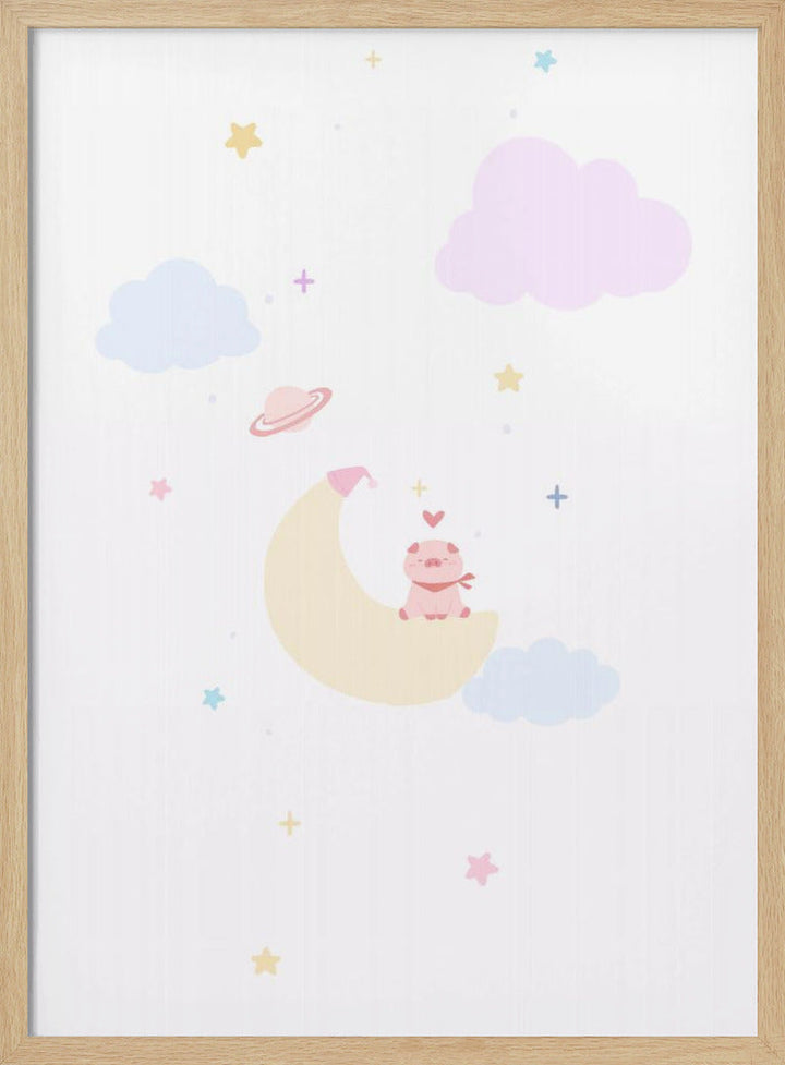 Pig On the Moon - Stretched Canvas, Poster or Fine Art Print I Heart Wall Art