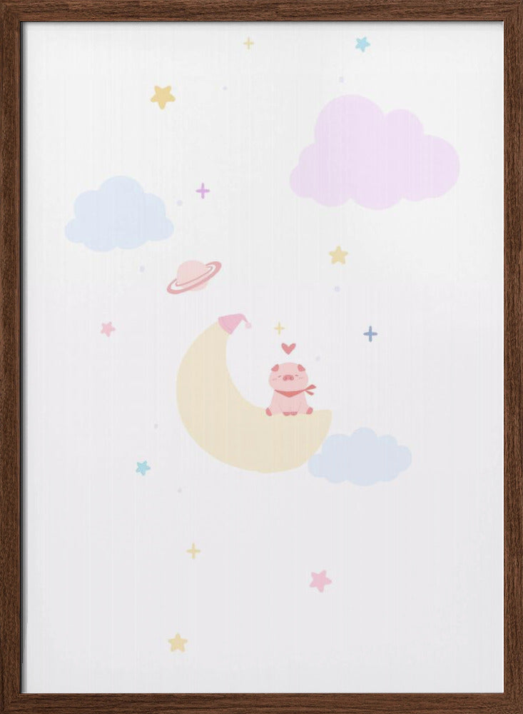 Pig On the Moon - Stretched Canvas, Poster or Fine Art Print I Heart Wall Art