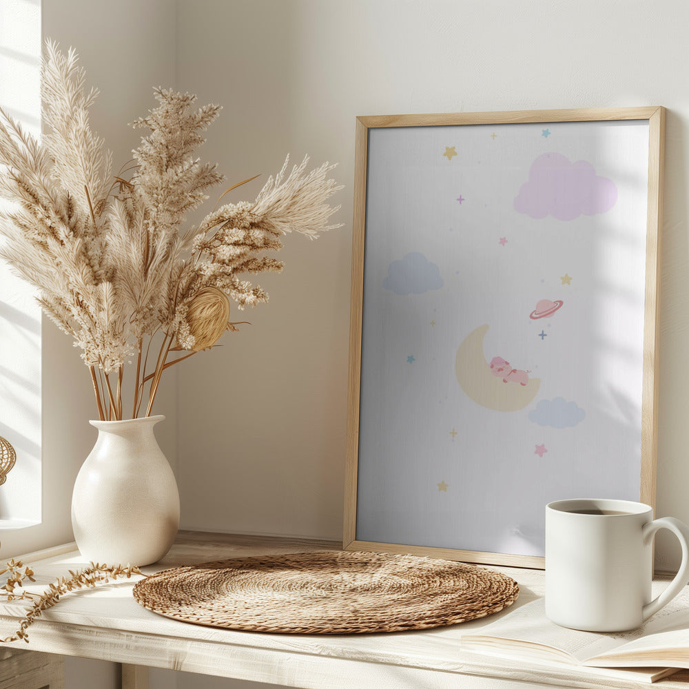 Pig On the Moon - Stretched Canvas, Poster or Fine Art Print I Heart Wall Art