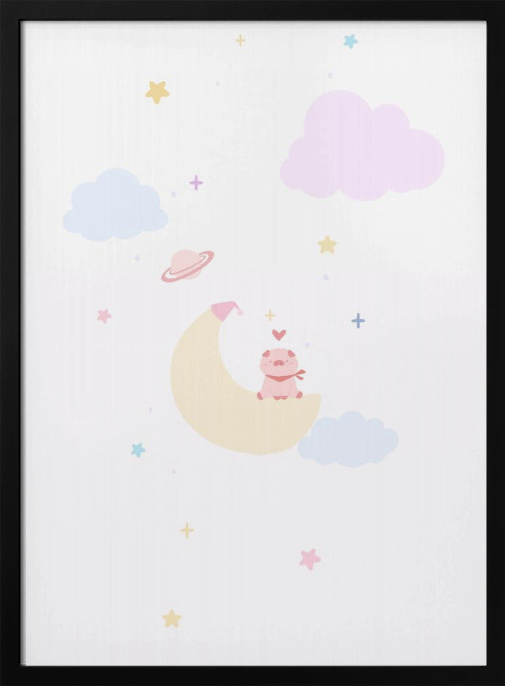 Pig On the Moon - Stretched Canvas, Poster or Fine Art Print I Heart Wall Art