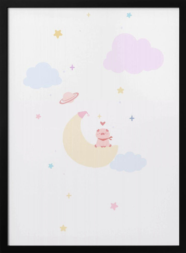 Pig On the Moon - Stretched Canvas, Poster or Fine Art Print I Heart Wall Art