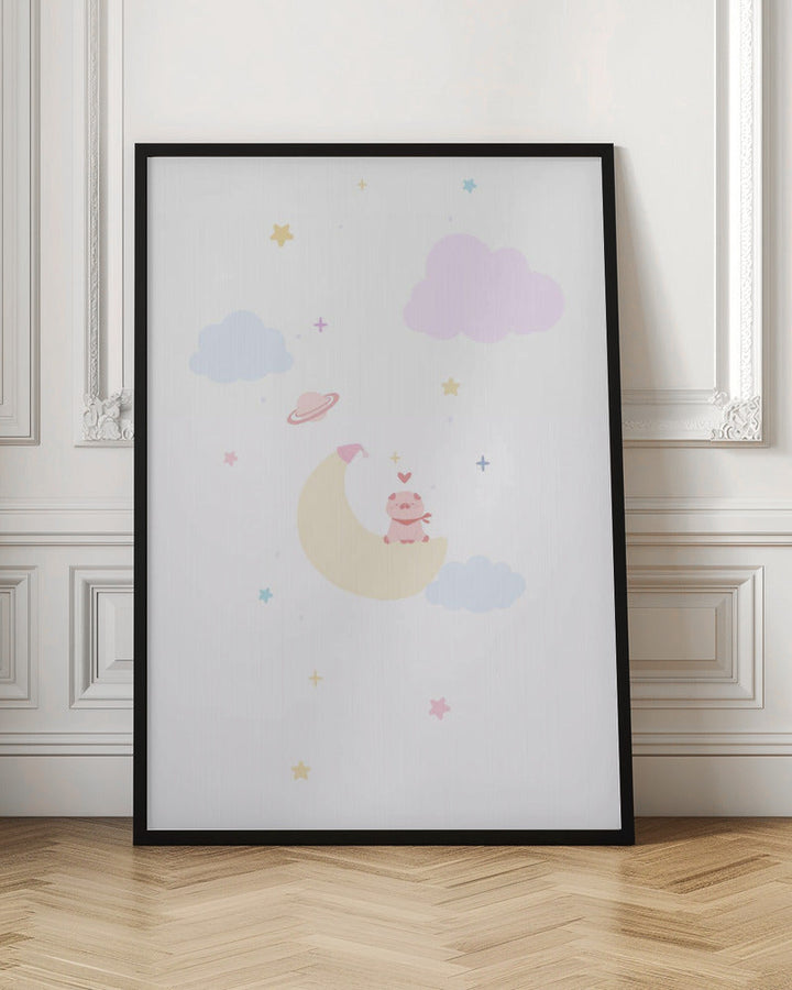 Pig On the Moon - Stretched Canvas, Poster or Fine Art Print I Heart Wall Art