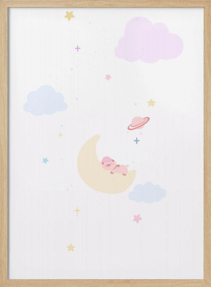 Pig On the Moon - Stretched Canvas, Poster or Fine Art Print I Heart Wall Art