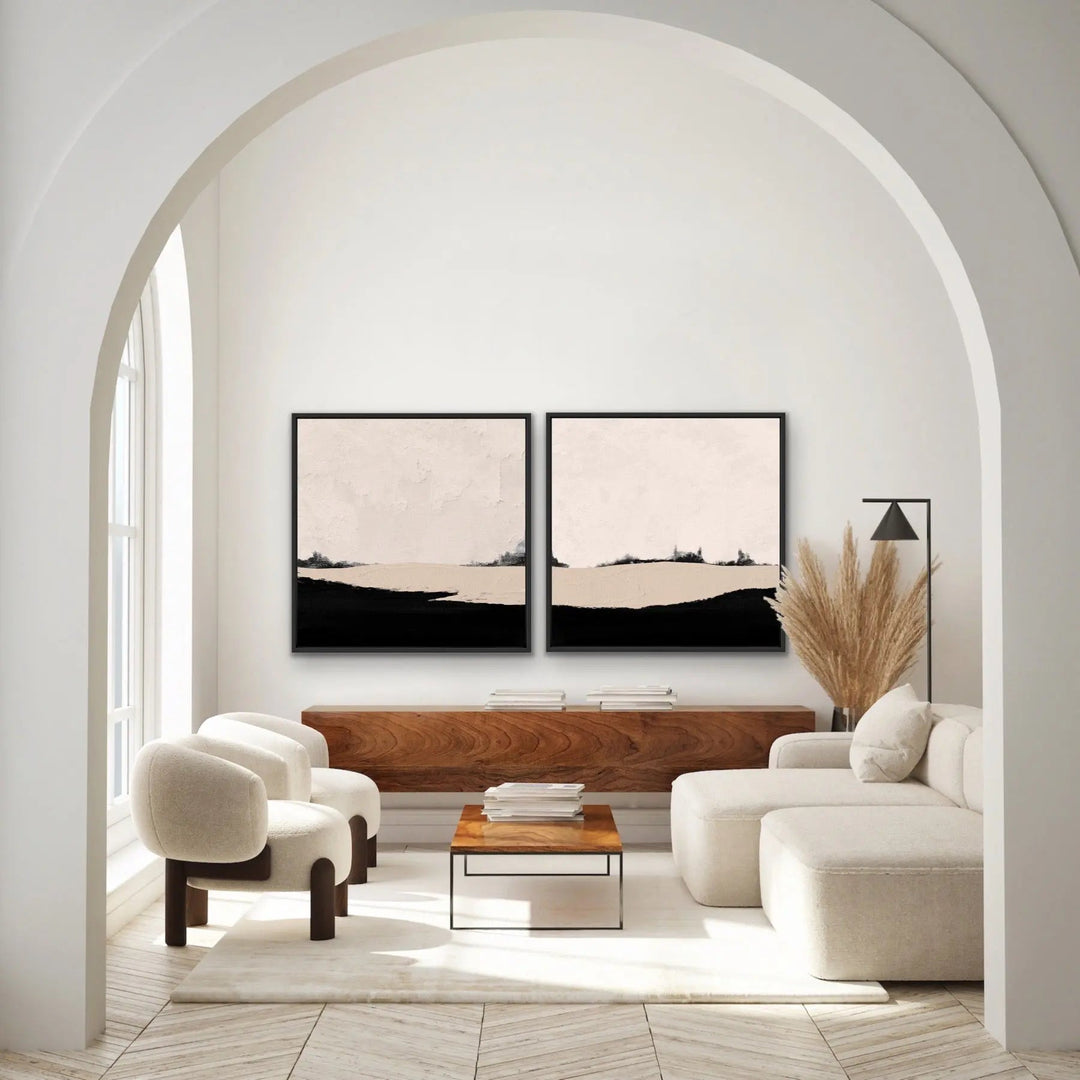 Pink and Black Mountain Landscape Set - Artwork by Paint It Black Studio  - Two Piece Square Abstract Print Set I Heart Wall Art Australia 
