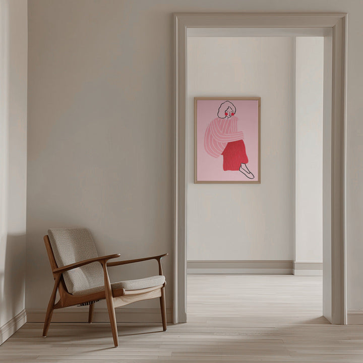 Pink and Red Line Lady - Stretched Canvas, Poster or Fine Art Print I Heart Wall Art