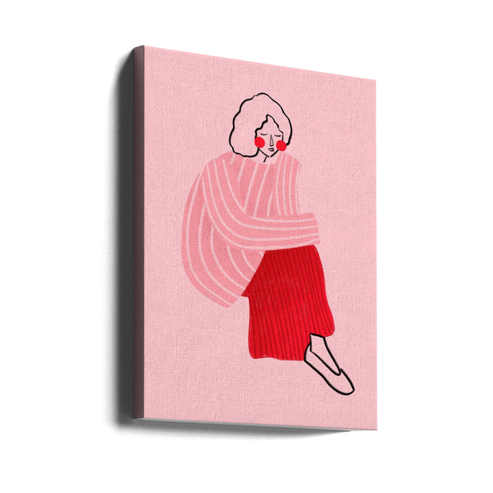 Pink and Red Line Lady - Stretched Canvas, Poster or Fine Art Print I Heart Wall Art