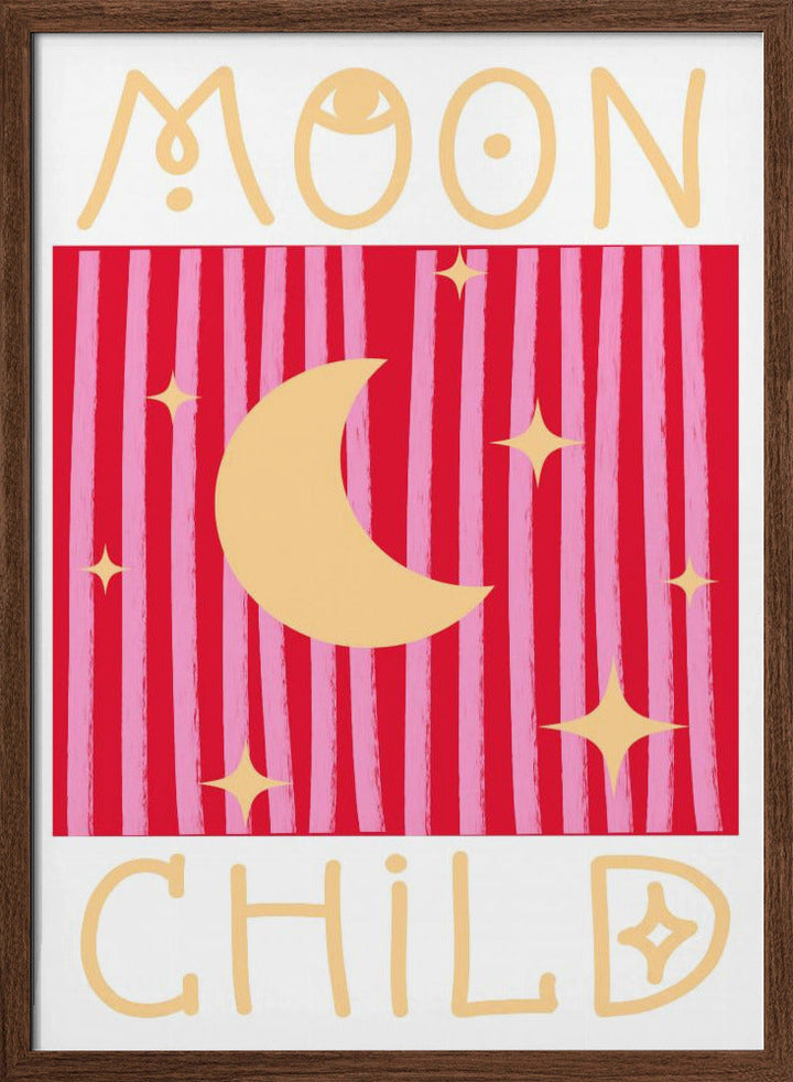 Pink and Red Moon Child - Stretched Canvas, Poster or Fine Art Print I Heart Wall Art