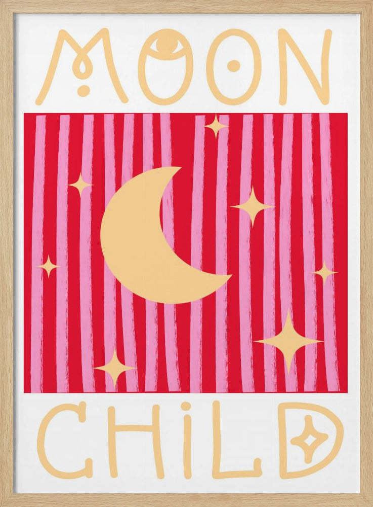 Pink and Red Moon Child - Stretched Canvas, Poster or Fine Art Print I Heart Wall Art