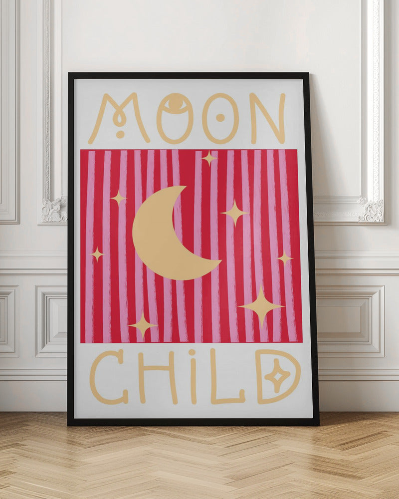 Pink and Red Moon Child - Stretched Canvas, Poster or Fine Art Print I Heart Wall Art