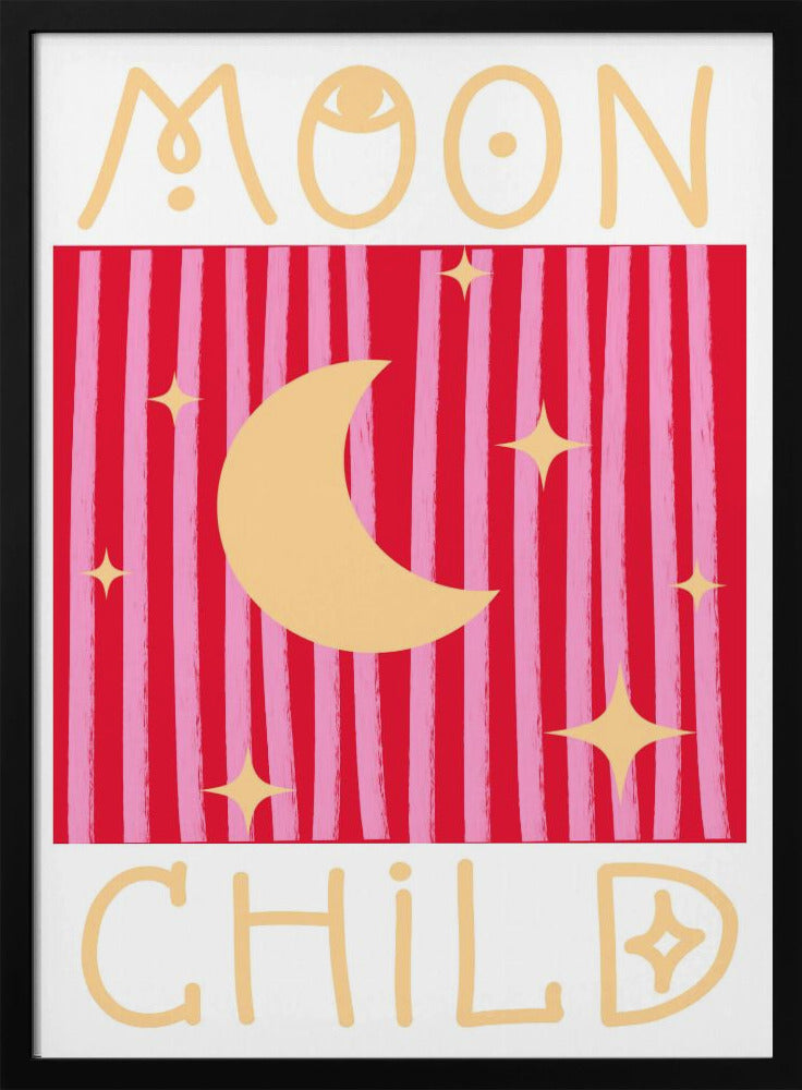 Pink and Red Moon Child - Stretched Canvas, Poster or Fine Art Print I Heart Wall Art
