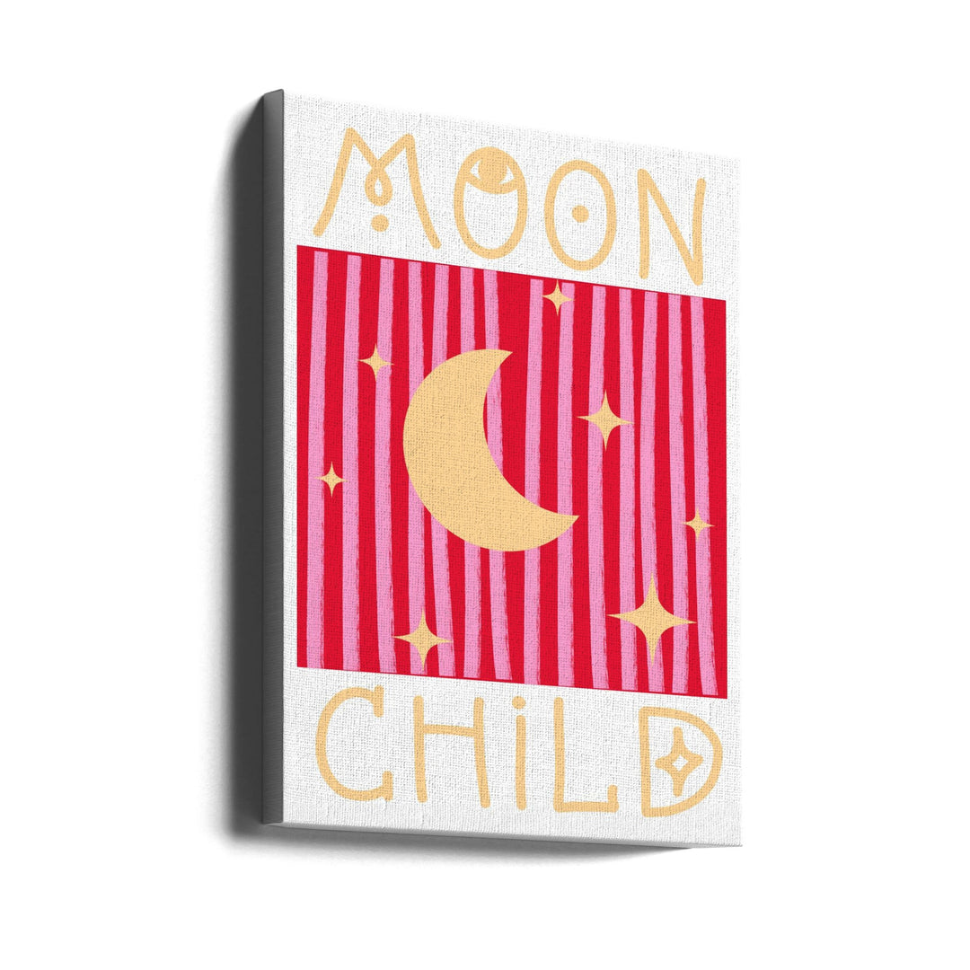 Pink and Red Moon Child - Stretched Canvas, Poster or Fine Art Print I Heart Wall Art