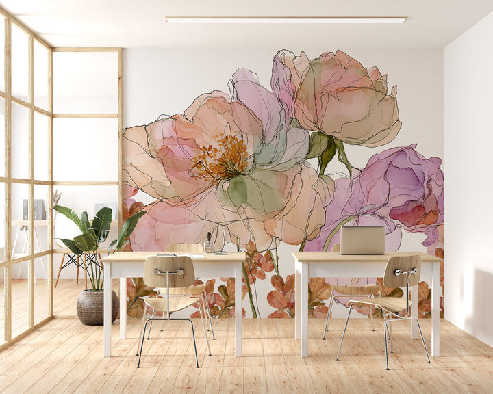 Pink Blossom - Floral Peel and Stick Premium Wallpaper Mural